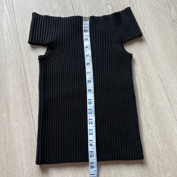 Kate Spade Off The Shoulder Sweater Top Cropped Large Fits Smaller Black Ribbed - Picture 7 of 13